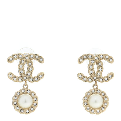 Chanel Crystal Pearl Pearls Coronation CC Drop Earrings Gold 1 of 5