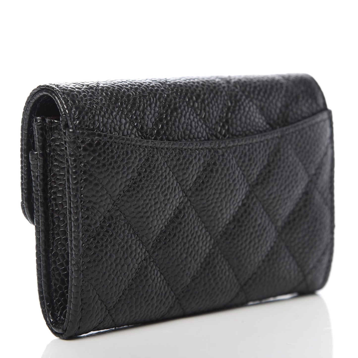 Caviar Quilted Flap Card Holder Wallet Black