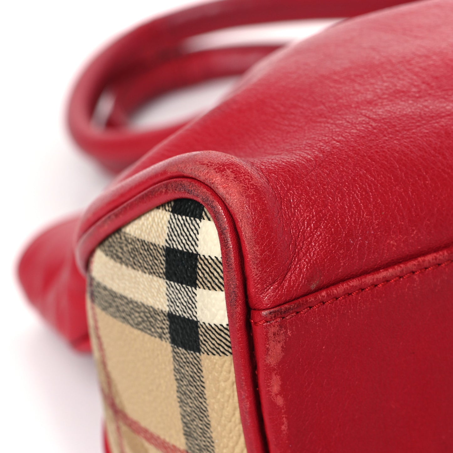 Grainy Calfskin House Check Horn Toggle Tote Red