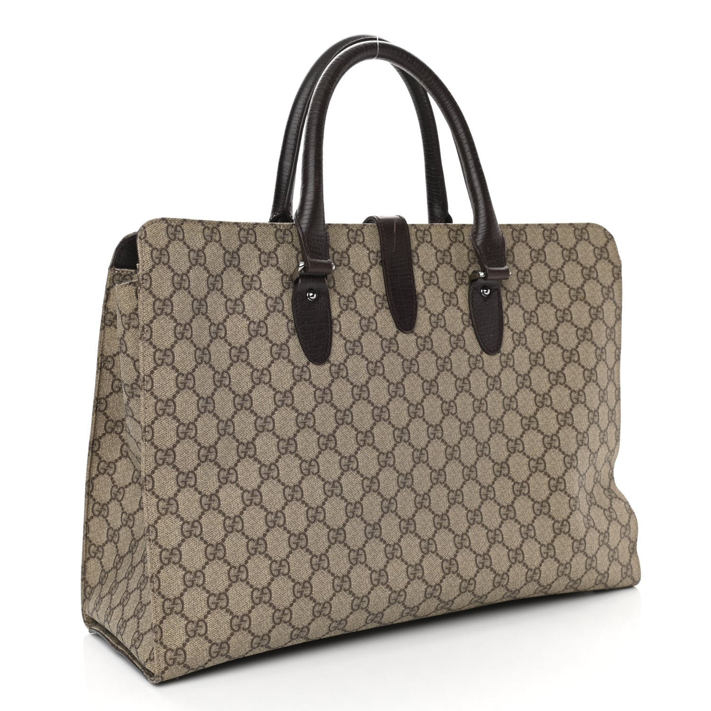 GG Plus Monogram Piston Lock Tote Dark Brown