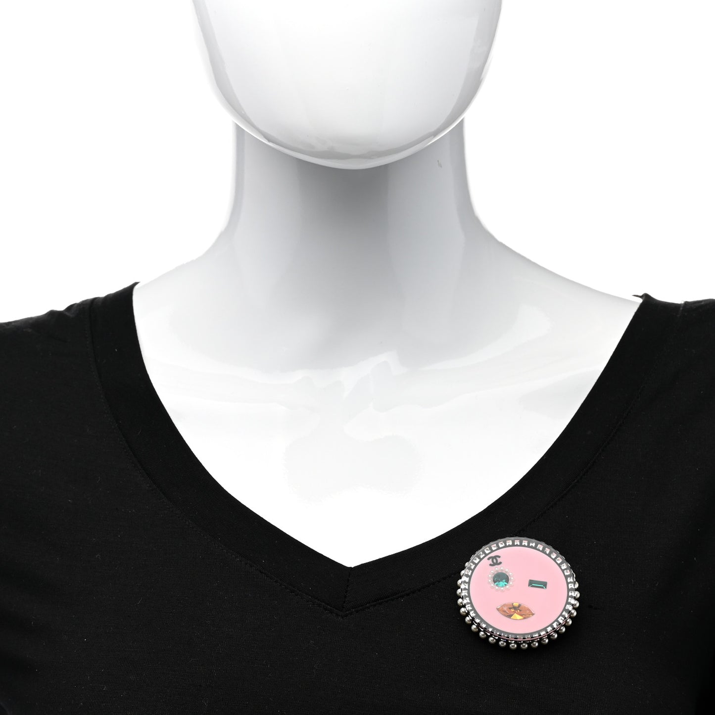 Metal Resin Pearl Emoji Brooch Silver Pink
