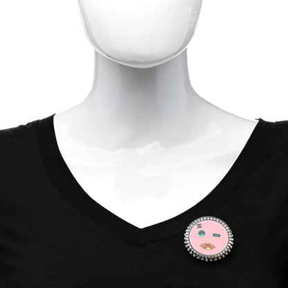 Chanel Metal Resin Pearl Emoji Brooch Silver Pink 2 of 4