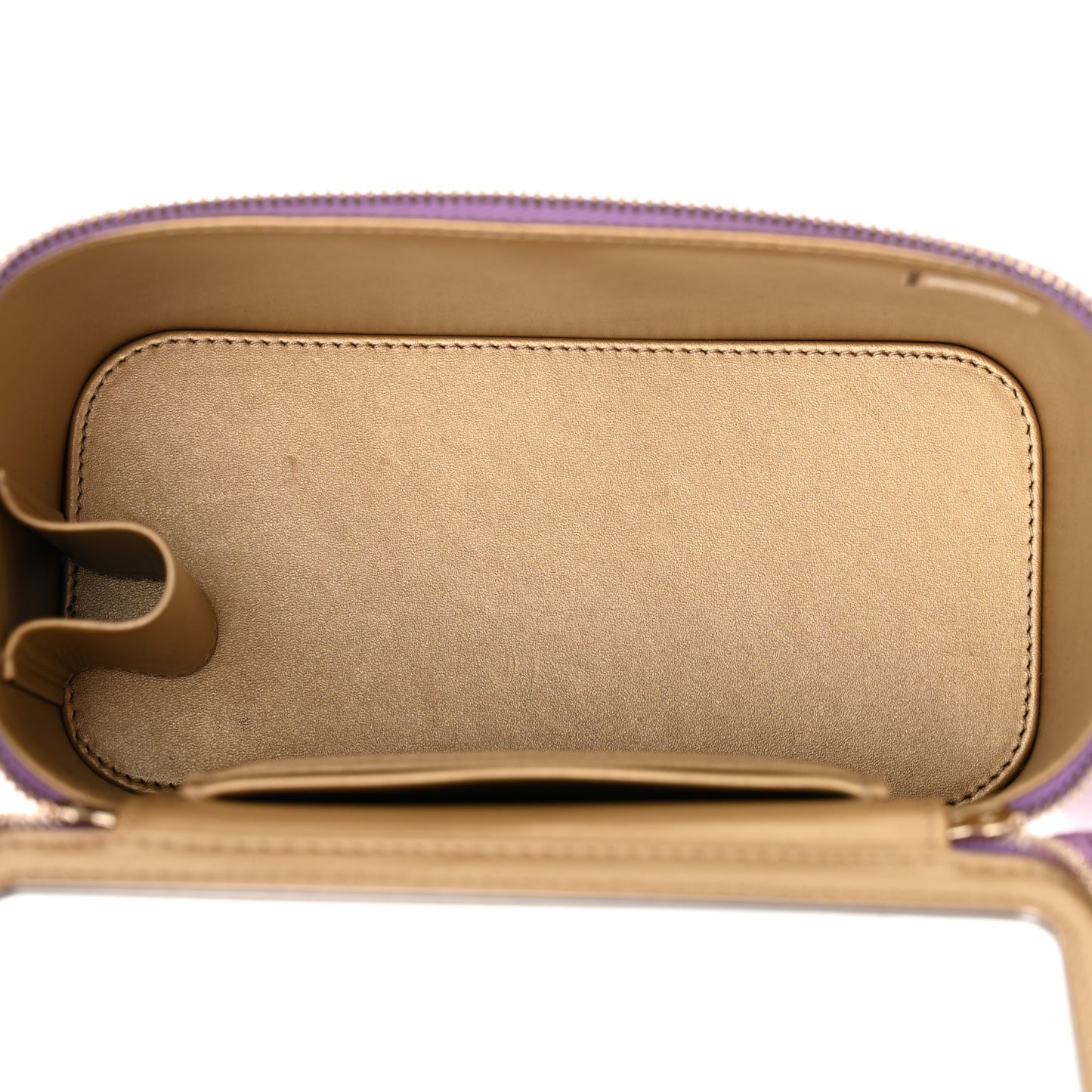 Lambskin Quilted Pearl Crush Small Vanity Case With Chain Purple
