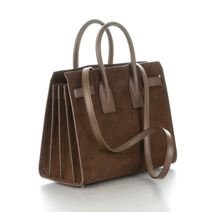 Saint Laurent Suede Calfskin Small Sac De Jour Military Brown 3 of 8