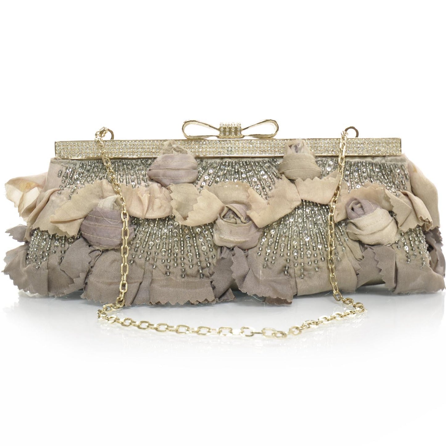 Swarovski Crystal Bow Frame Satin Beaded Evening Bag