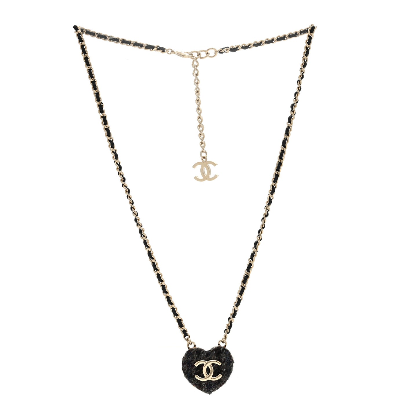 Lambskin Tweed CC Locket Pendant Necklace Grey Blue Black Silver Gold
