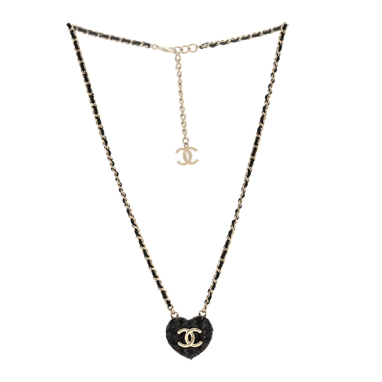 Chanel Lambskin Tweed CC Locket Pendant Necklace Grey Blue Black Silver Gold 2 of 6