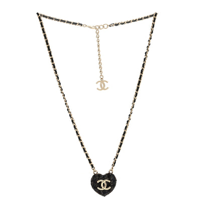 Chanel Lambskin Tweed CC Locket Pendant Necklace Grey Blue Black Silver Gold 2 of 6