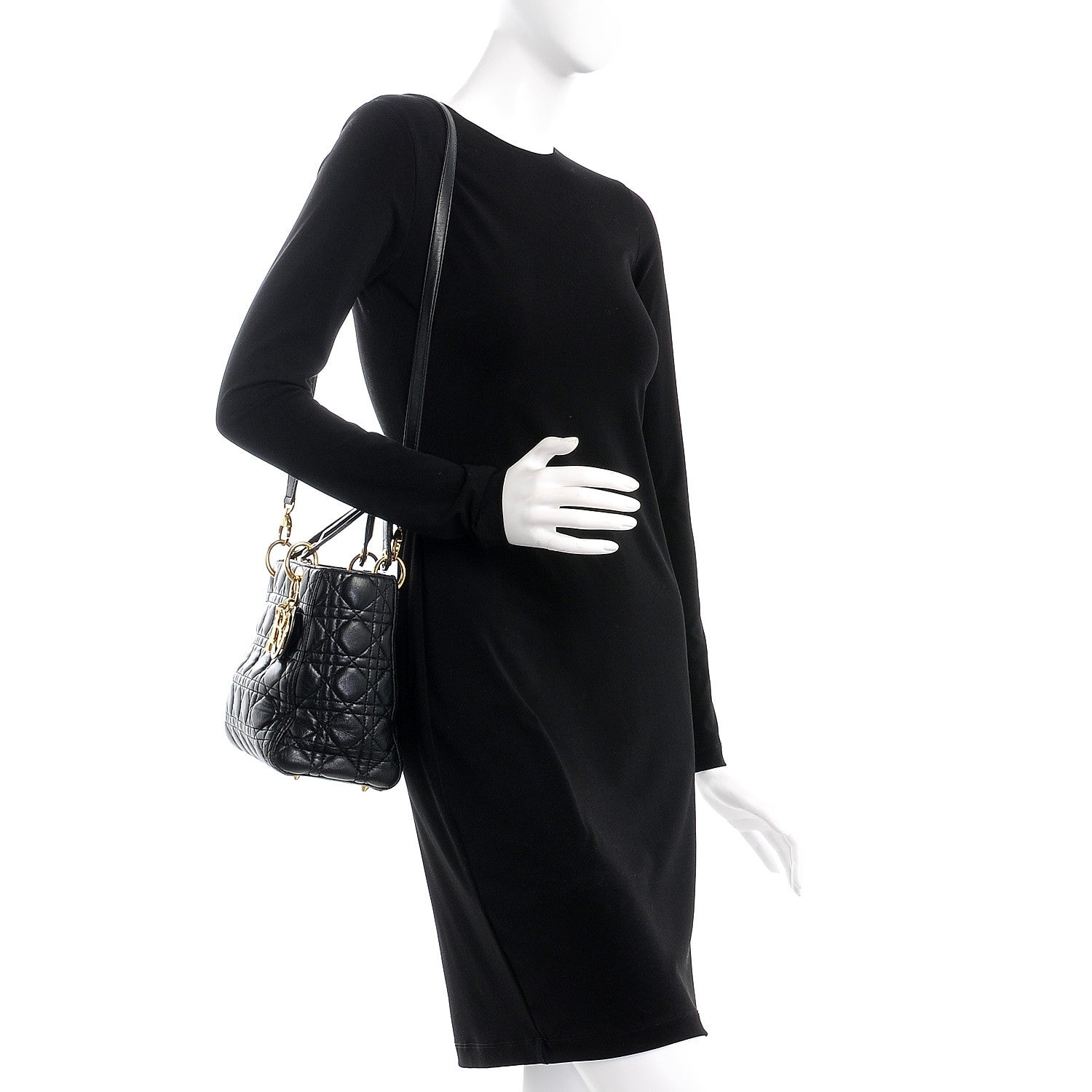 Christian Dior Lambskin Cannage Medium Lady Dior Black 2 of 9