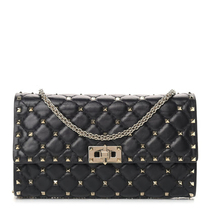 Valentino Garavani Lambskin Rockstud Spike Wallet on Chain Black 1 of 12