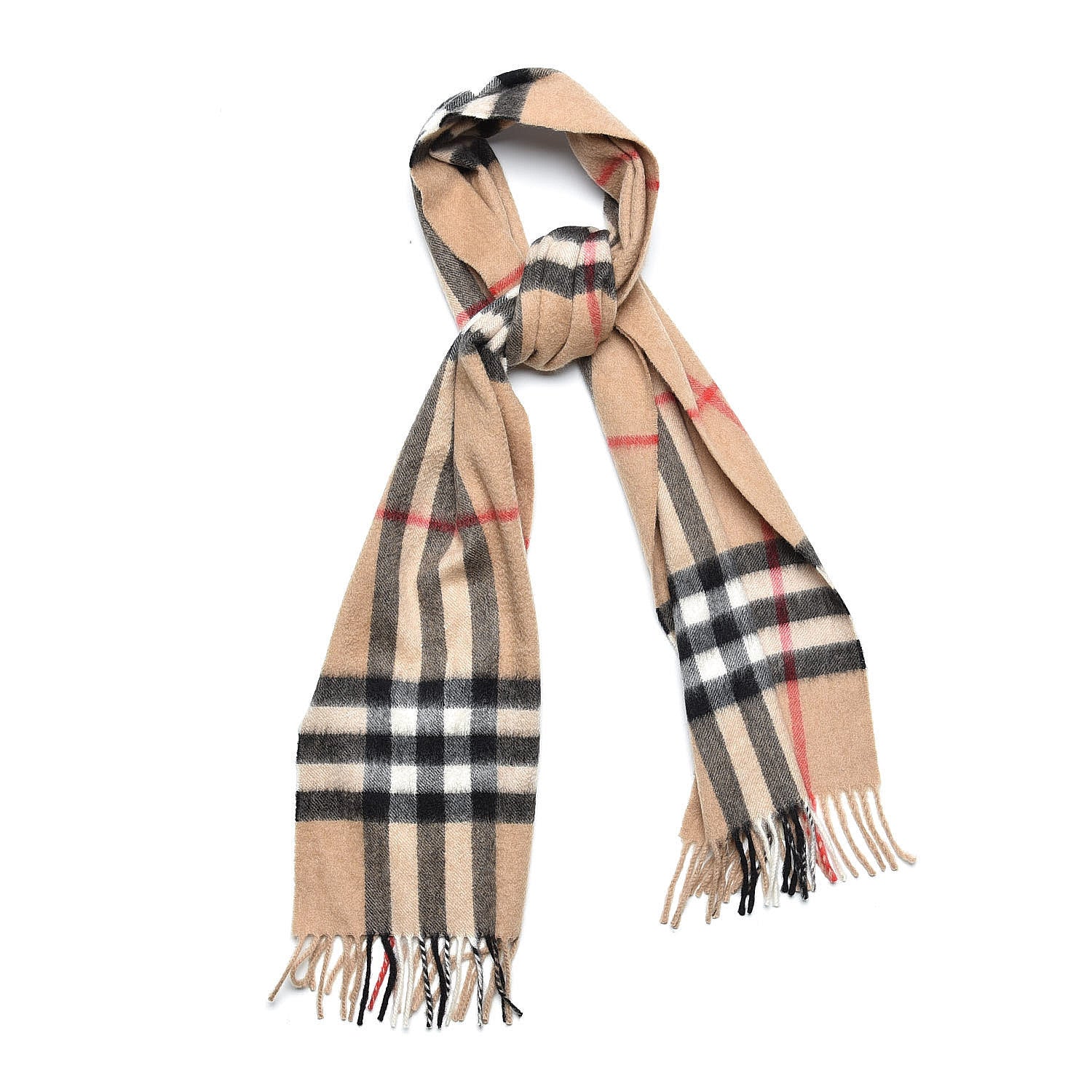 Burberry Cashmere Classic Check Fringe Scarf Camel 1 of 5