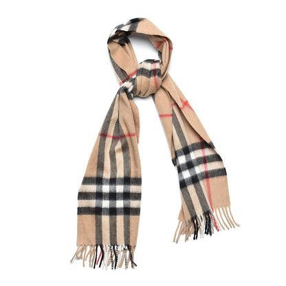 Burberry Cashmere Classic Check Fringe Scarf Camel 1 of 5