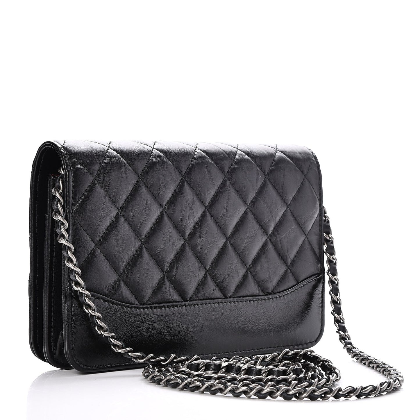 Aged Calfskin Quilted Gabrielle Wallet On Chain WOC Black
