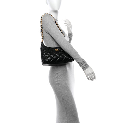 Chanel Shiny Crumpled Lambskin Quilted Medium CC Funky Town Hobo Black 2 of 10
