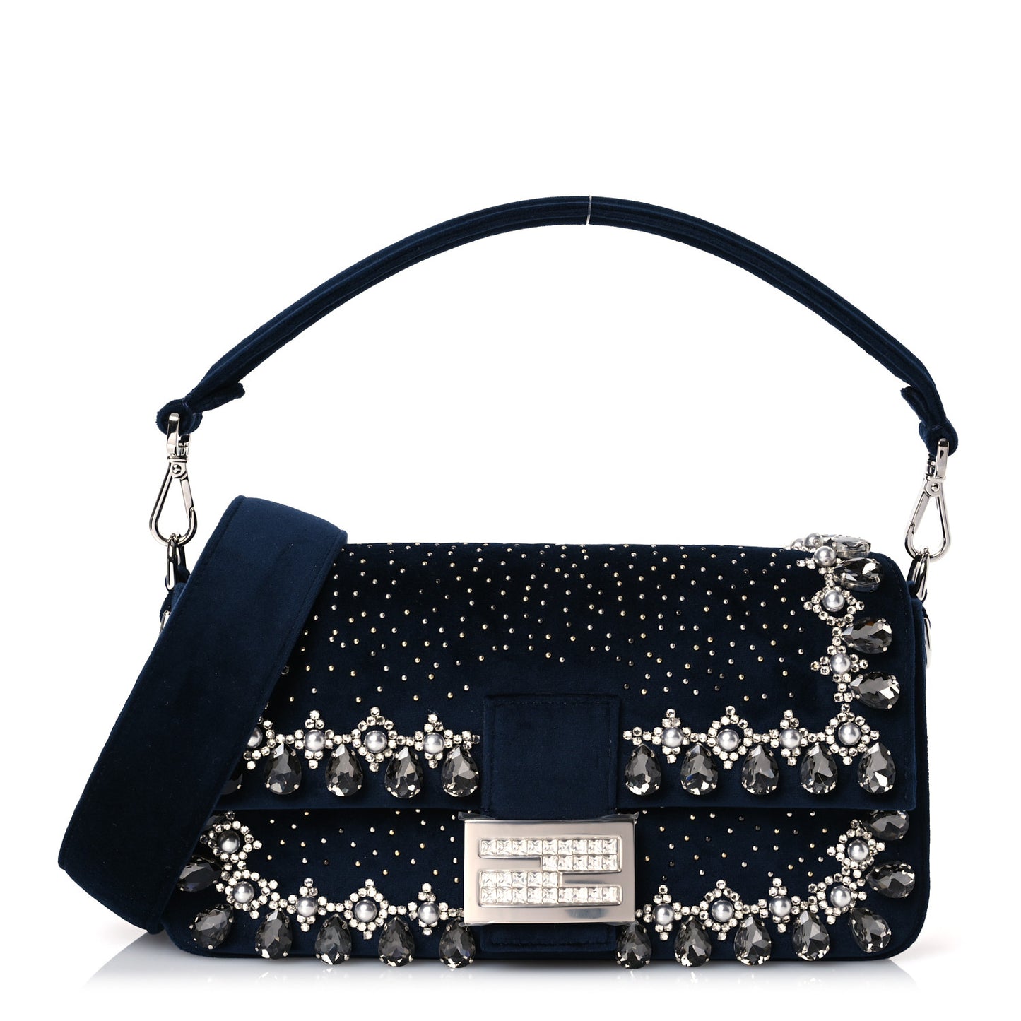 Velvet Crystal Embellished Baguette Midnight