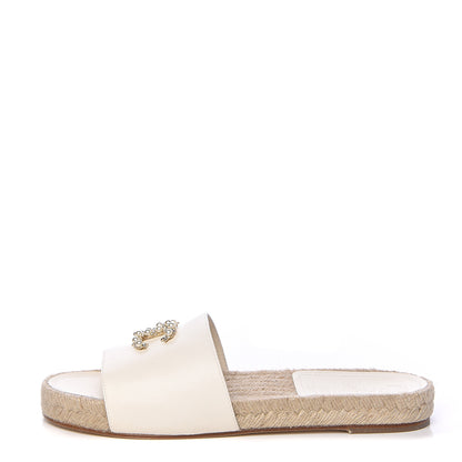 Chanel Lambskin Pearl CC Espadrille Slip On Sandals 38 Ivory 1 of 12