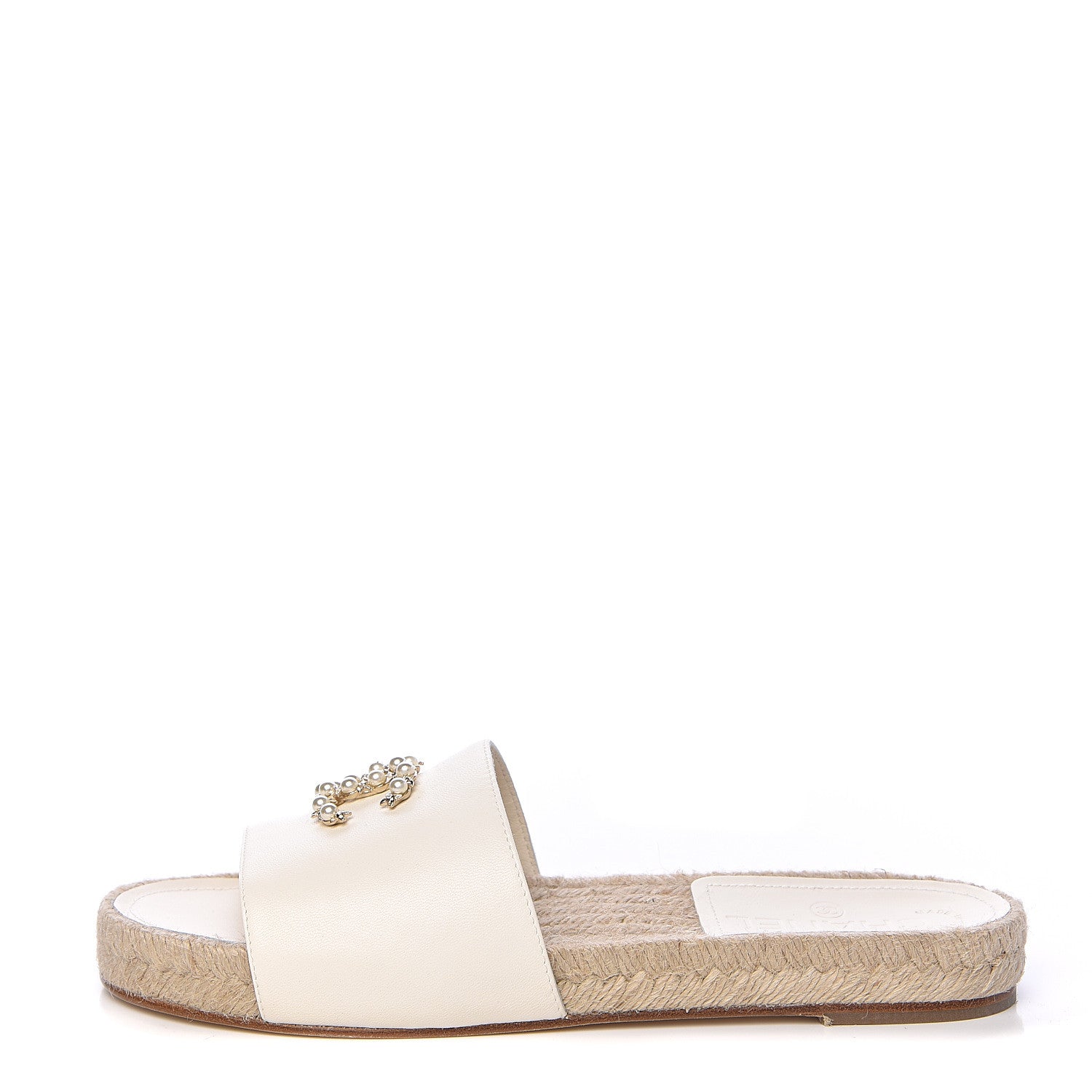 Chanel Lambskin Pearl CC Espadrille Slip On Sandals 38 Ivory 1 of 12
