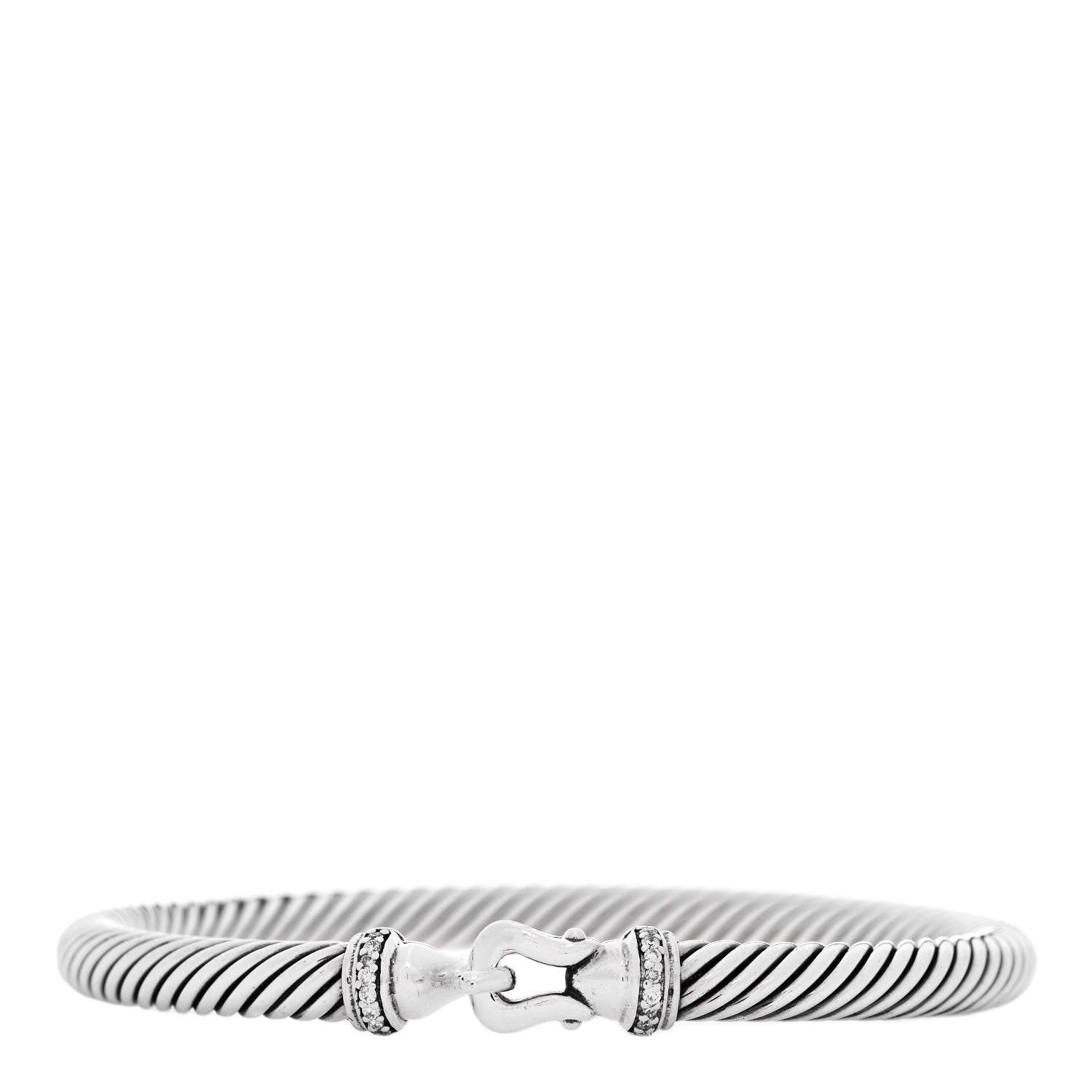 David Yurman Sterling Silver Diamond 5mm Cable Buckle Bracelet 1 of 3