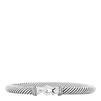 David Yurman Sterling Silver Diamond 5mm Cable Buckle Bracelet 1 of 3