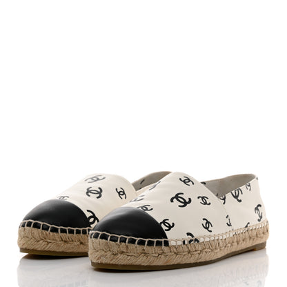 Chanel Lambskin Printed Coco Beach Espadrilles 40 White Black 3 of 11