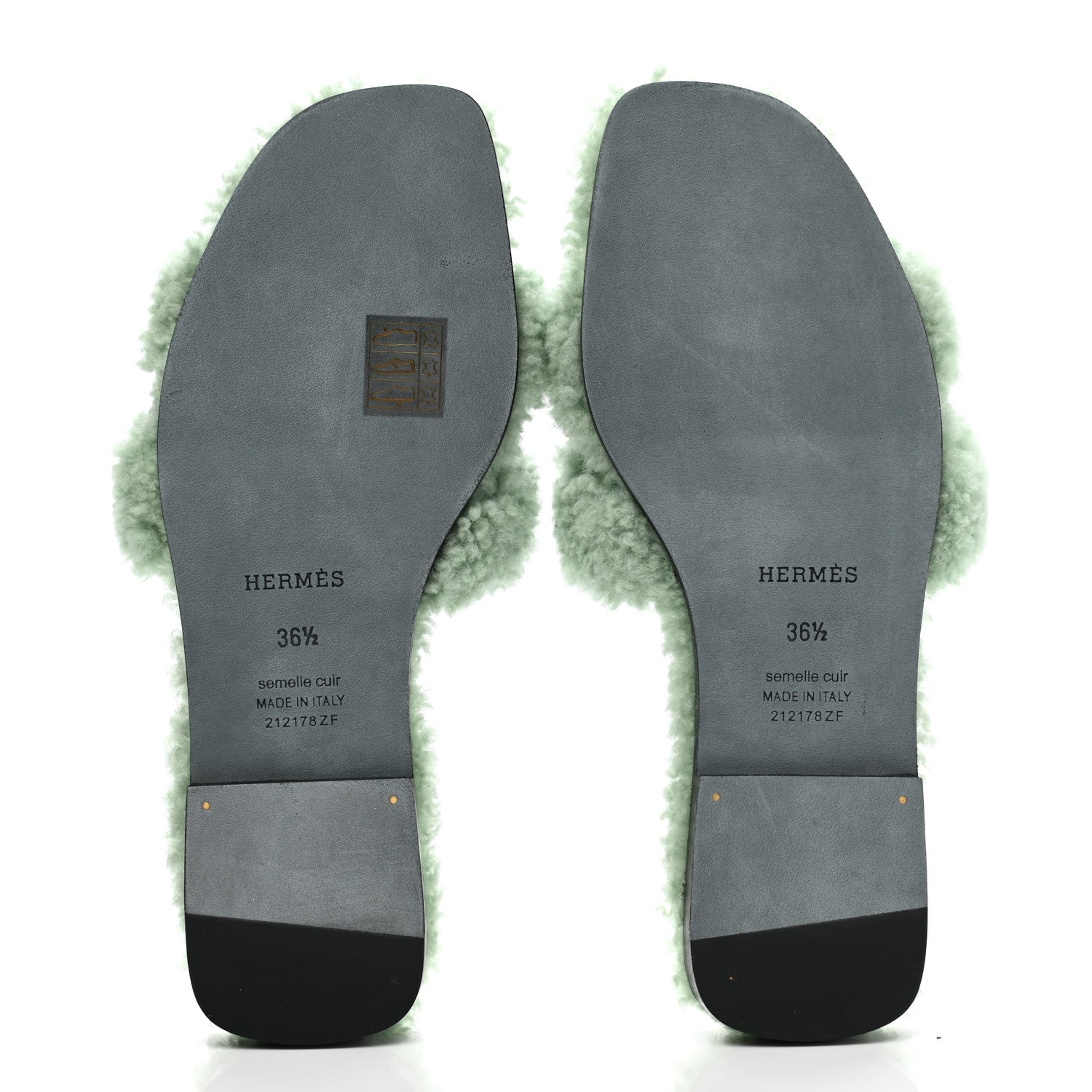 Hermes Woolskin Oran Sandals 36.5 Vert D’Eau 5 of 8