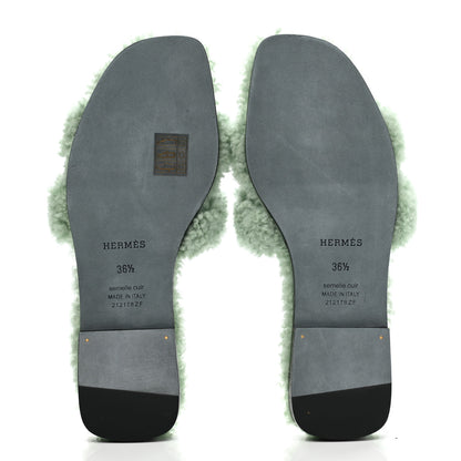 Hermes Woolskin Oran Sandals 36.5 Vert D’Eau 5 of 8