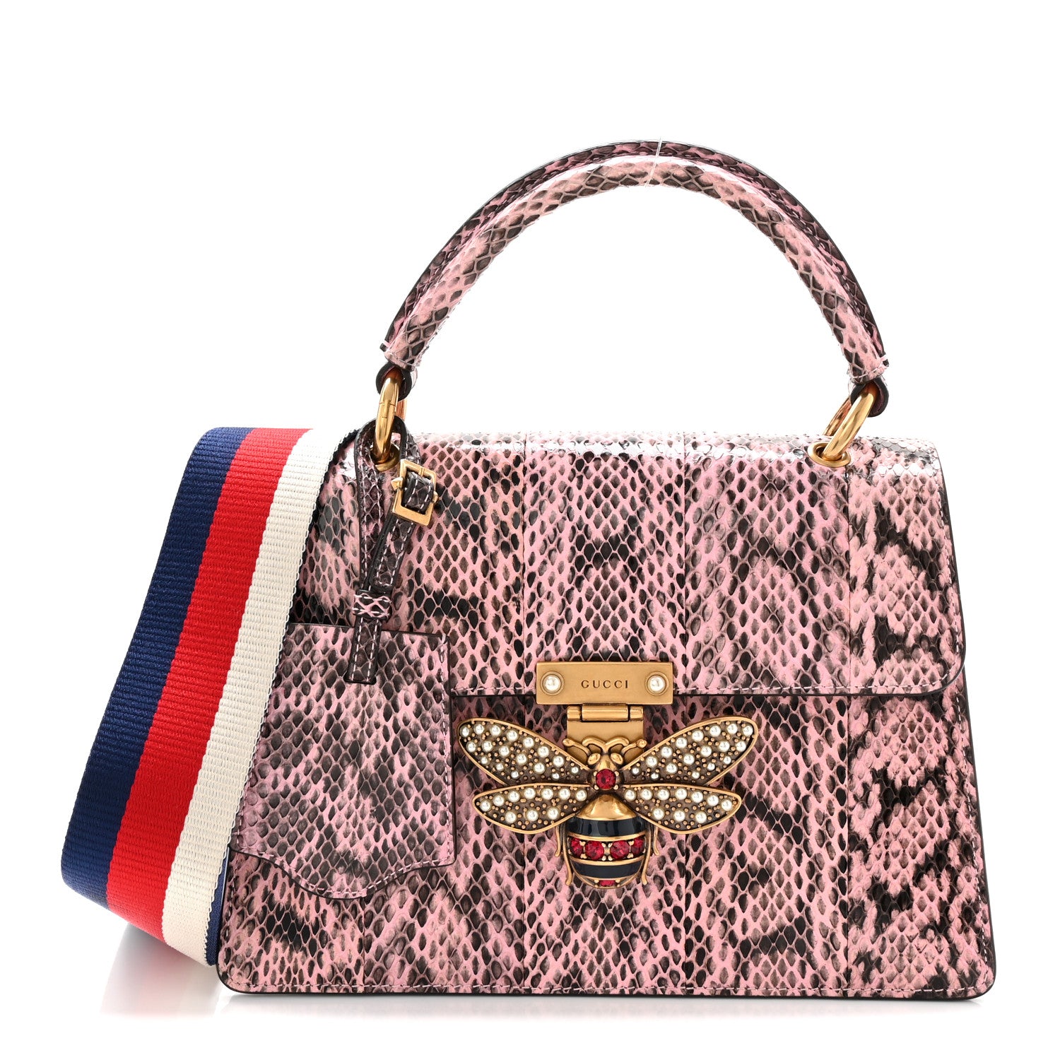 Gucci Snakeskin Sylvie Web Small Queen Margaret Top Handle Bag Pink 1 of 10