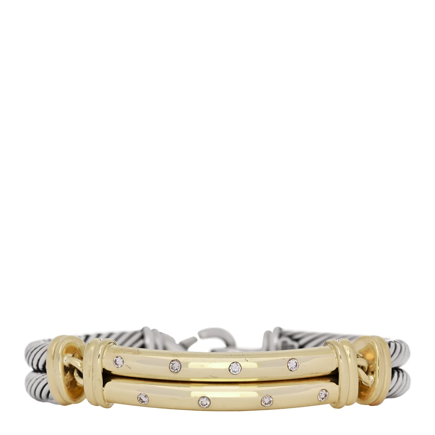 David Yurman Sterling Silver 14K Yellow Gold Diamond 10mm Metro Double Cable Bracelet 1 of 3