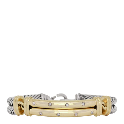 David Yurman Sterling Silver 14K Yellow Gold Diamond 10mm Metro Double Cable Bracelet 1 of 3