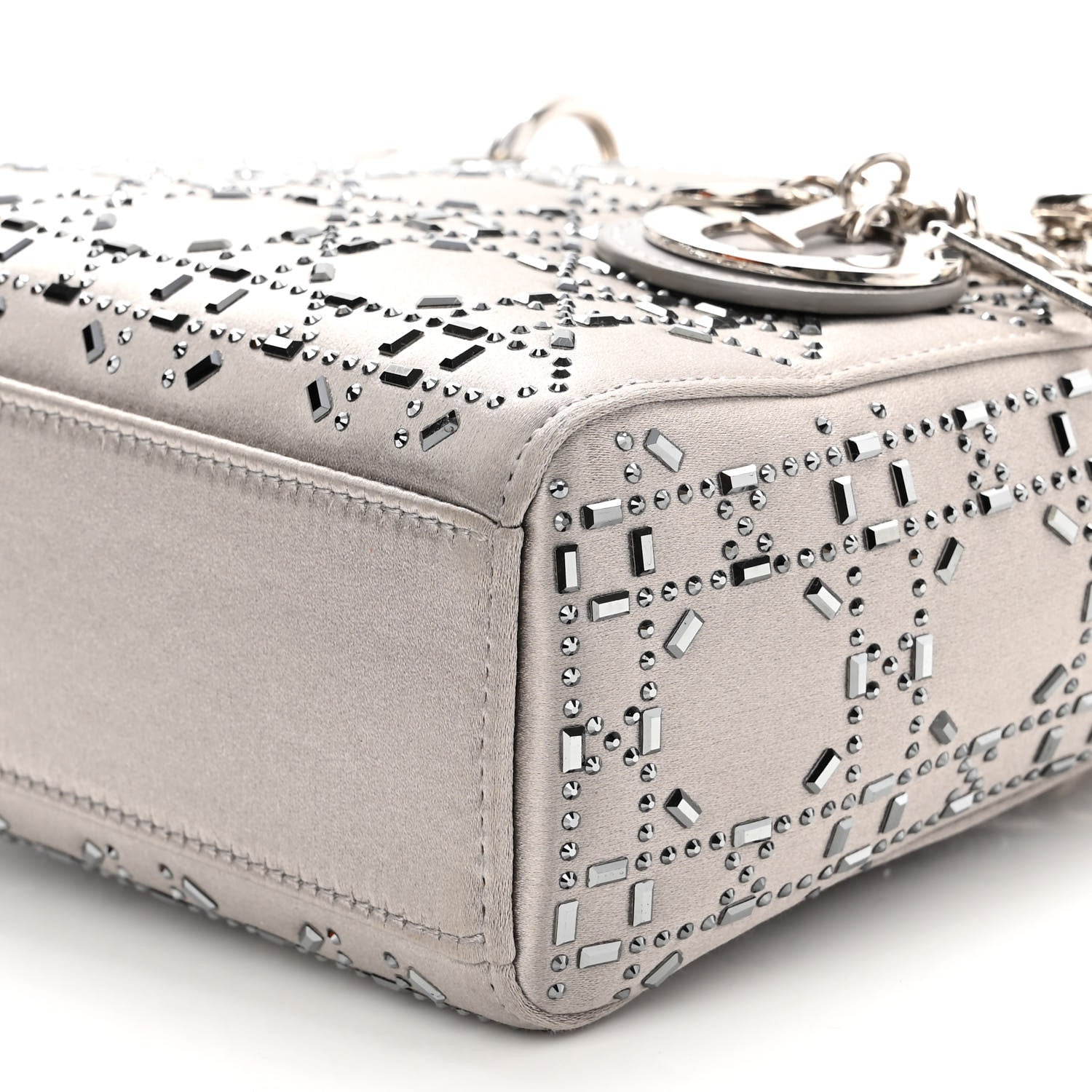 Christian Dior Satin Crystal Cannage Mini Lady Dior Gray 9 of 9