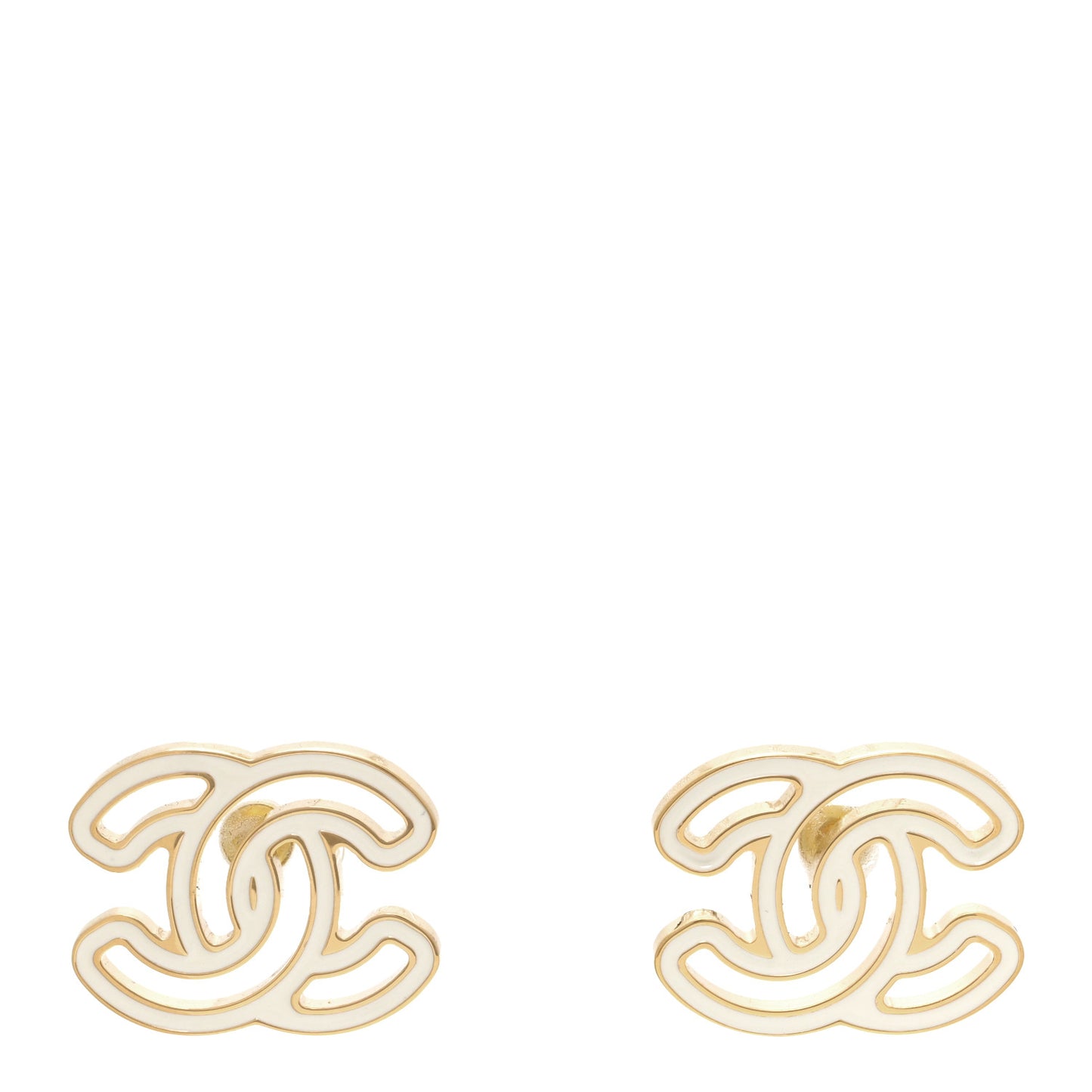 Metal Enamel CC Earrings Gold White