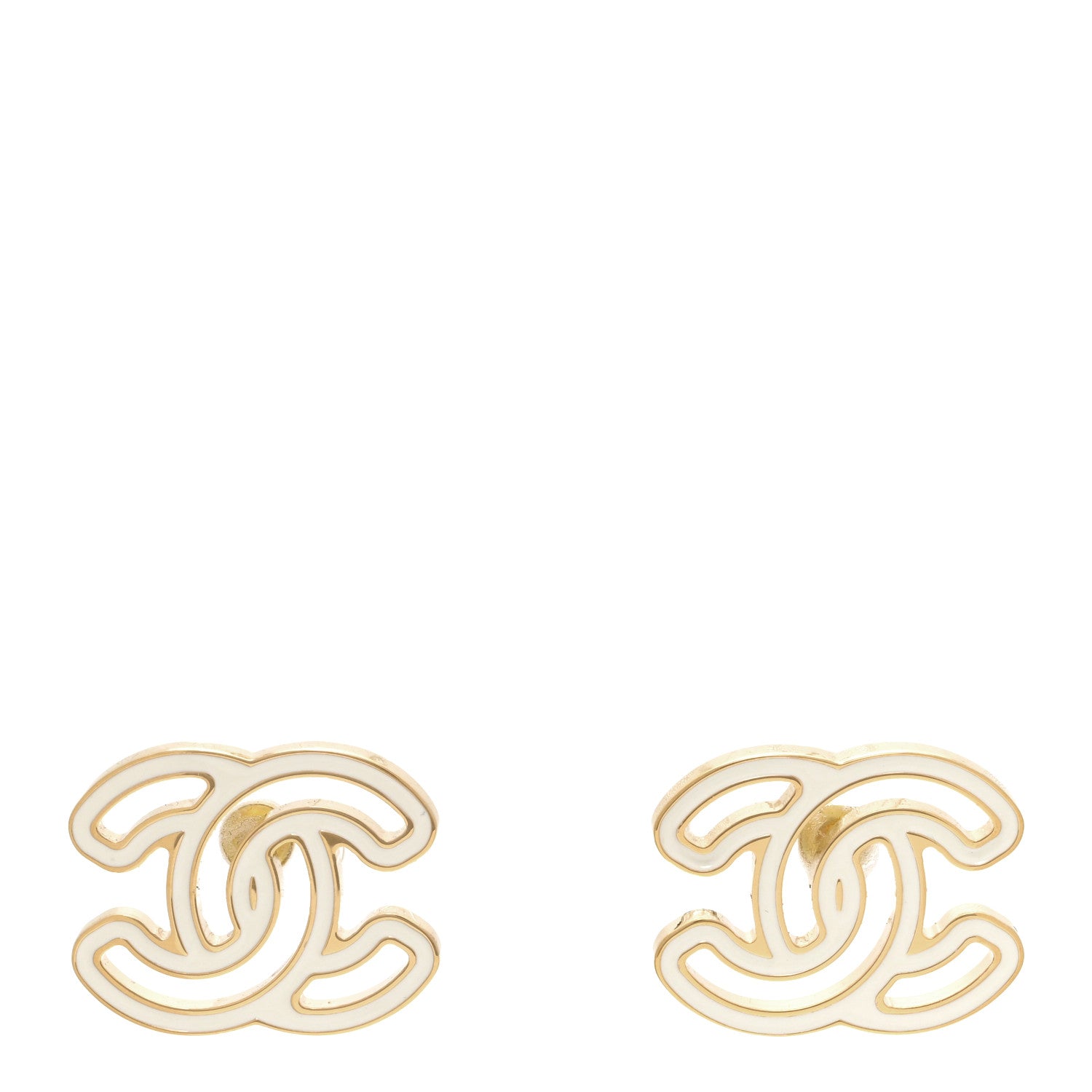 Chanel Metal Enamel CC Earrings Gold White 1 of 4