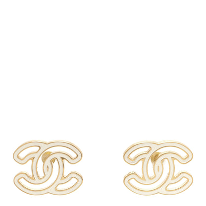 Chanel Metal Enamel CC Earrings Gold White 1 of 4