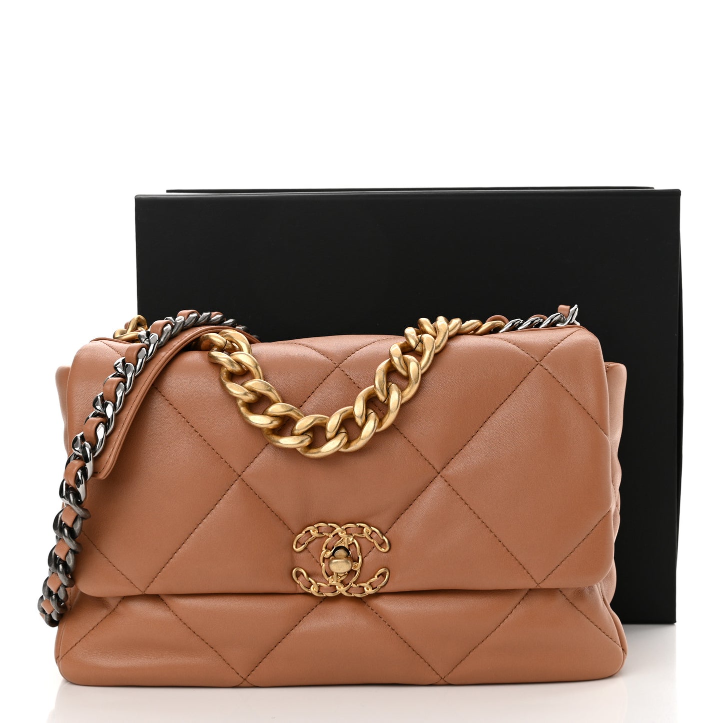 Lambskin Quilted Large Chanel 19 Flap Brown