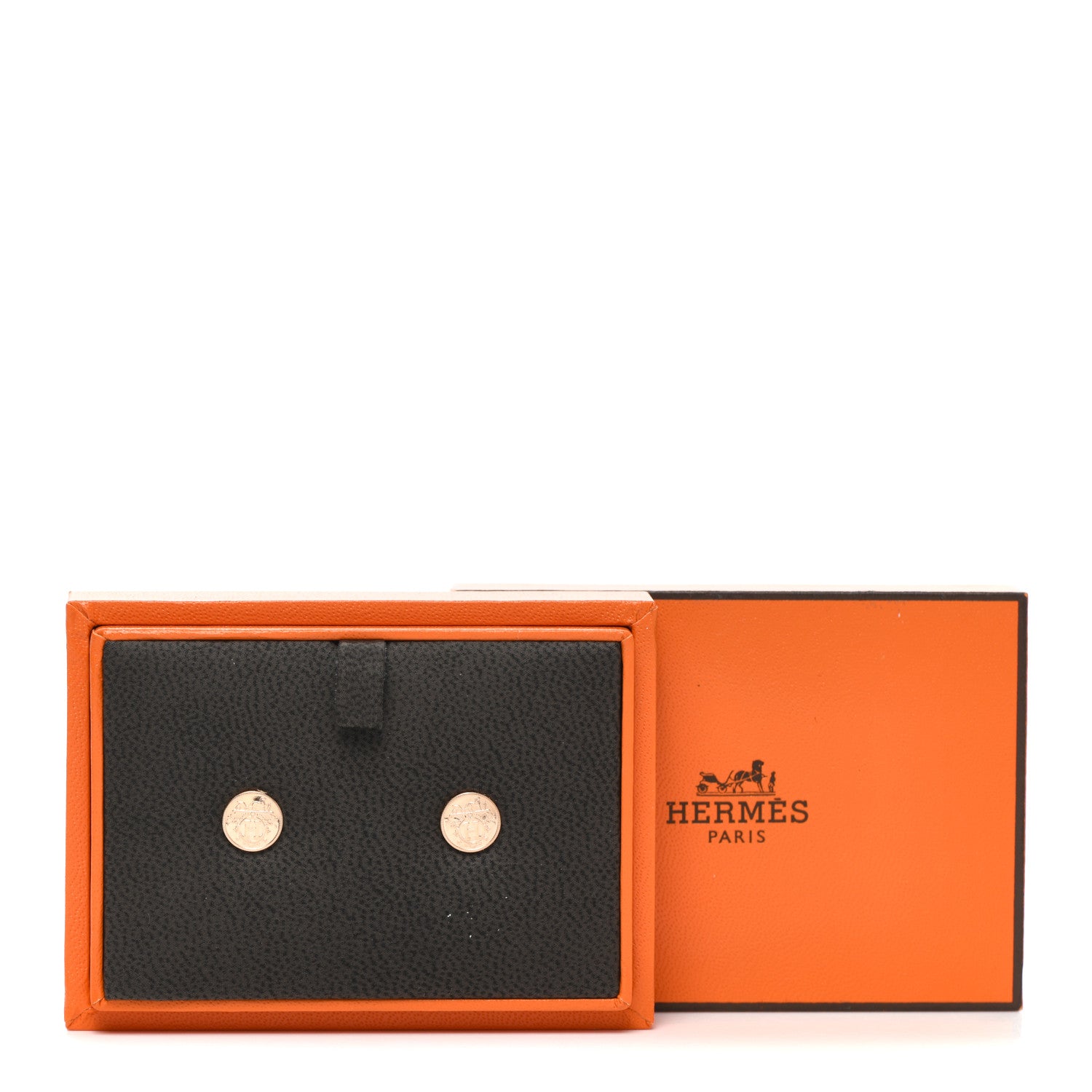 Hermes 18K Rose Gold TPM Ex-Libris Stud Earrings 5 of 5
