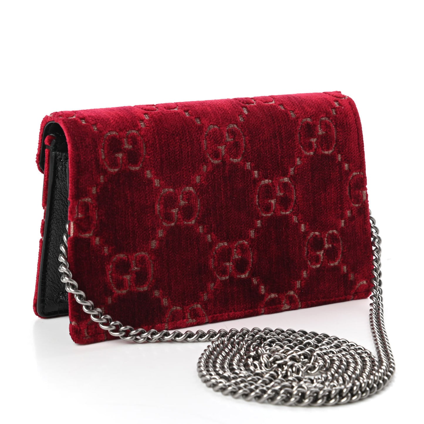Velvet GG Monogram Super Mini Dionysus Shoulder Bag Red Cipria Black
