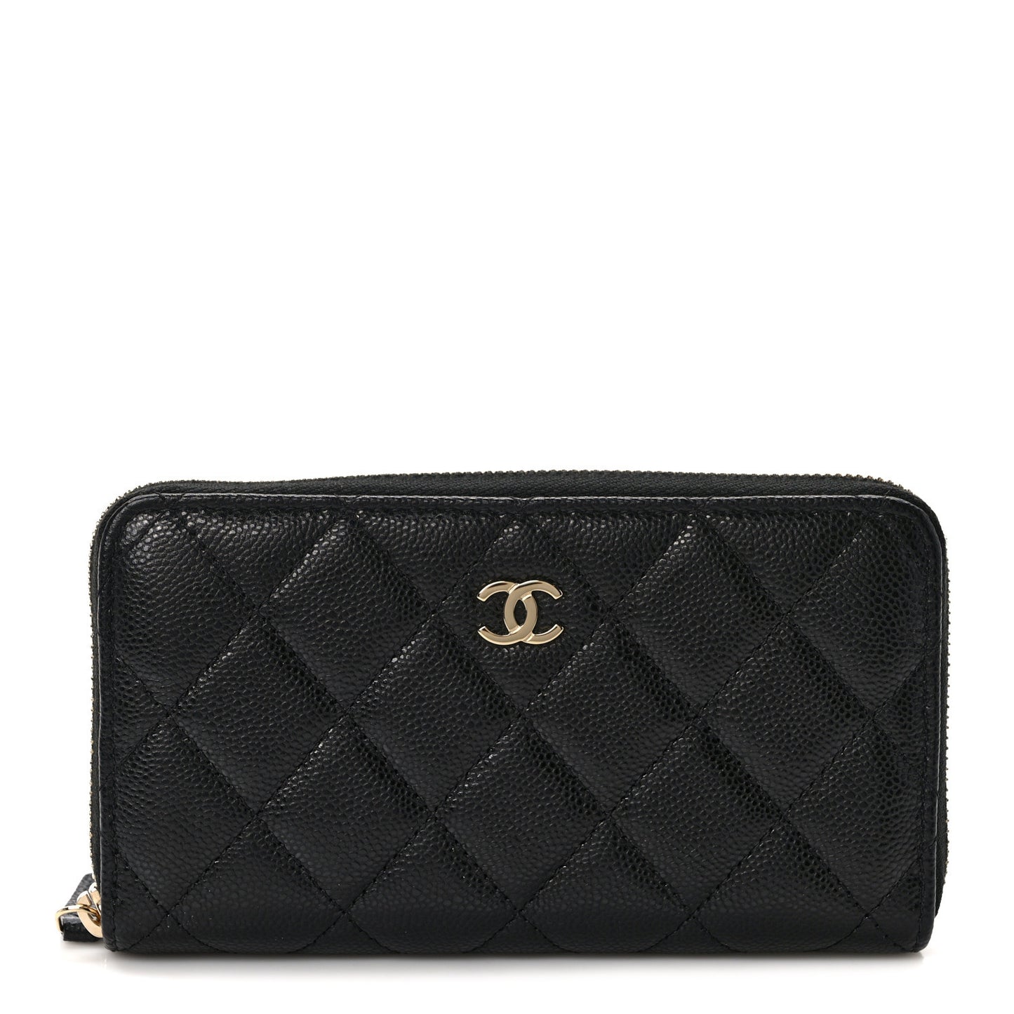 Caviar Quilted Medium Zip Around Wallet Black