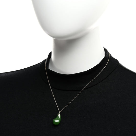 18K Yellow Gold Green Jade Elsa Peretti Teardrop Pendant Necklace