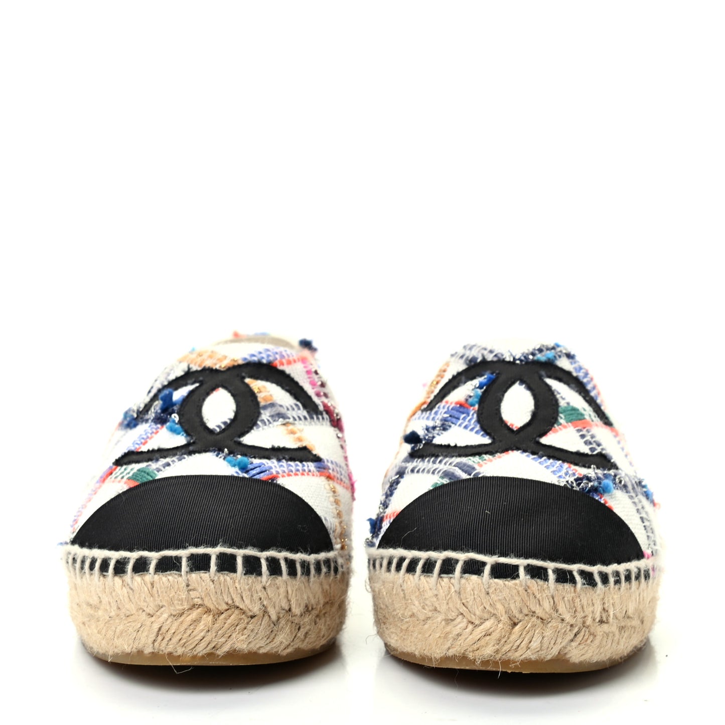 Tweed Grosgrain CC Espadrilles 35 White Blue Pink Green Black