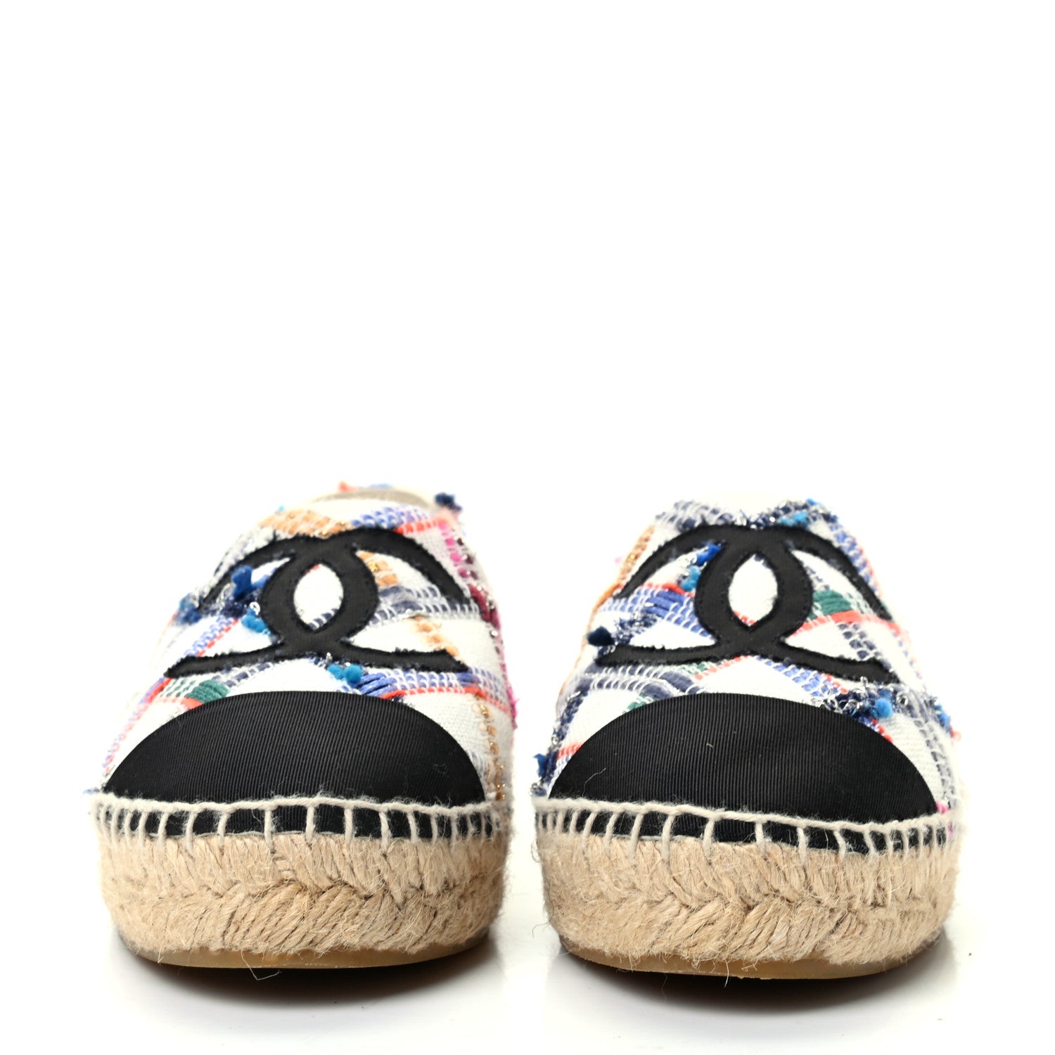 Chanel Tweed Grosgrain CC Espadrilles 35 White Blue Pink Green Black 2 of 12