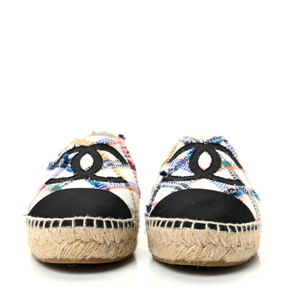 Chanel Tweed Grosgrain CC Espadrilles 35 White Blue Pink Green Black 2 of 12