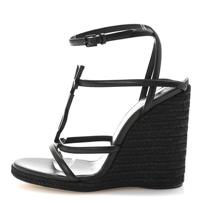 Saint Laurent Calfskin Cassandra Espadrille 105 Wedges 37 Black 1 of 9