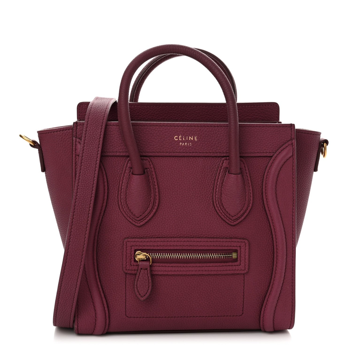 Celine Drummed Calfskin Nano Luggage Plum 1 of 12