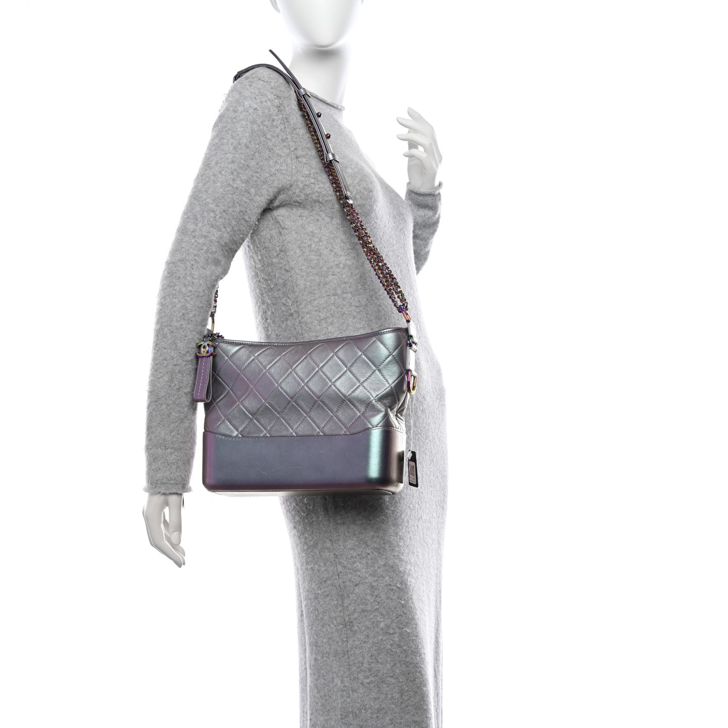 Iridescent Lambskin Calfskin Quilted Medium Gabrielle Hobo Light Purple