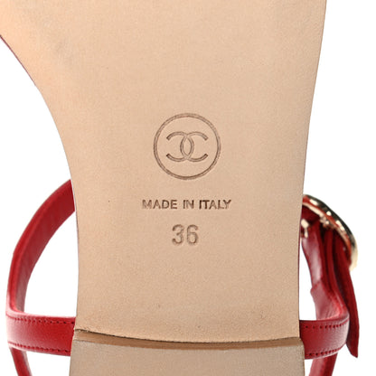 Chanel Lambskin Charm Thong Sandals 36 Red 6 of 8