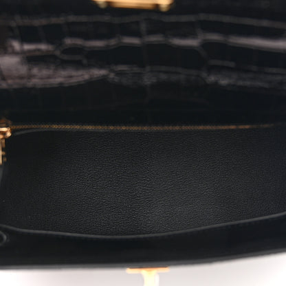 Hermes Shiny Porosus Crocodile Kelly Sellier 25 Black 5 of 11