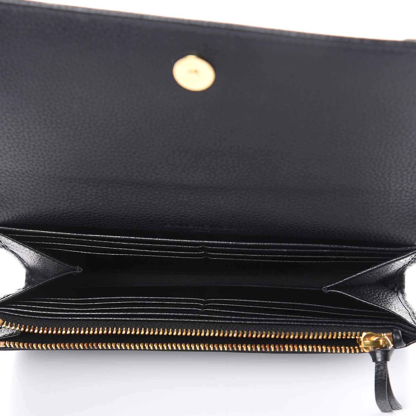 Grained Calfskin Classic Gold Hardware Money Wallet Black