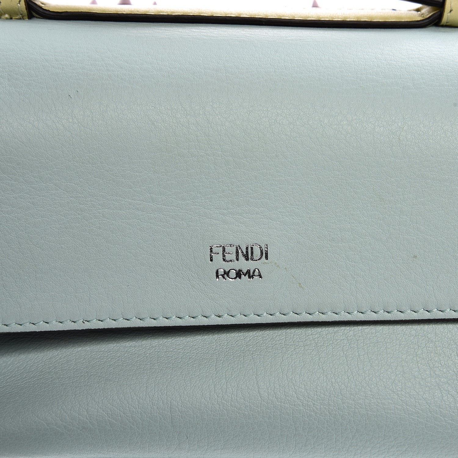 Fendi Vitello Dolce Flowers and Bows Bi-Color Scalloped Micro Double Baguette Blue Notte Fairy Green Multicolor 8 of 9