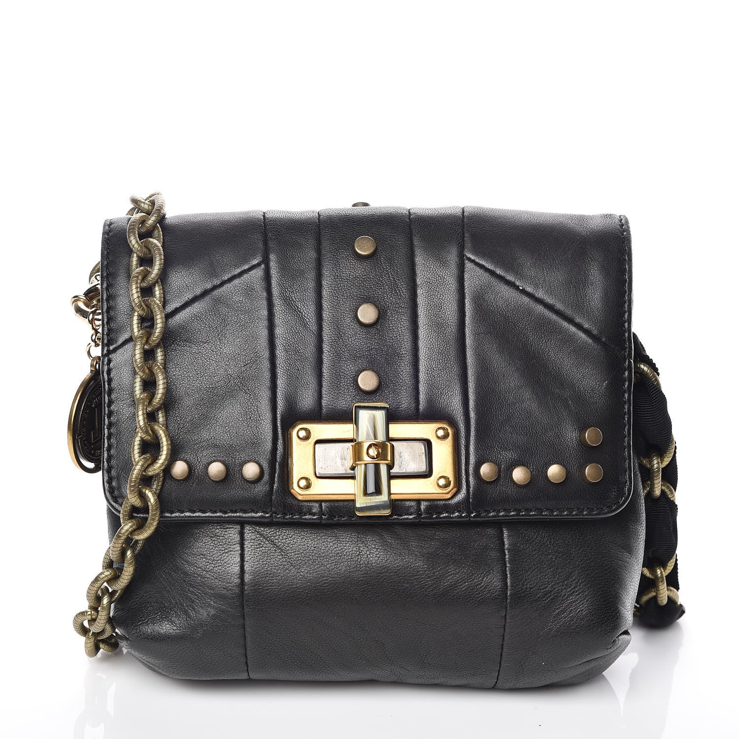 Lanvin Lambskin Patchwork Studded Mini Happy Pop Crossbody Black 1 of 9