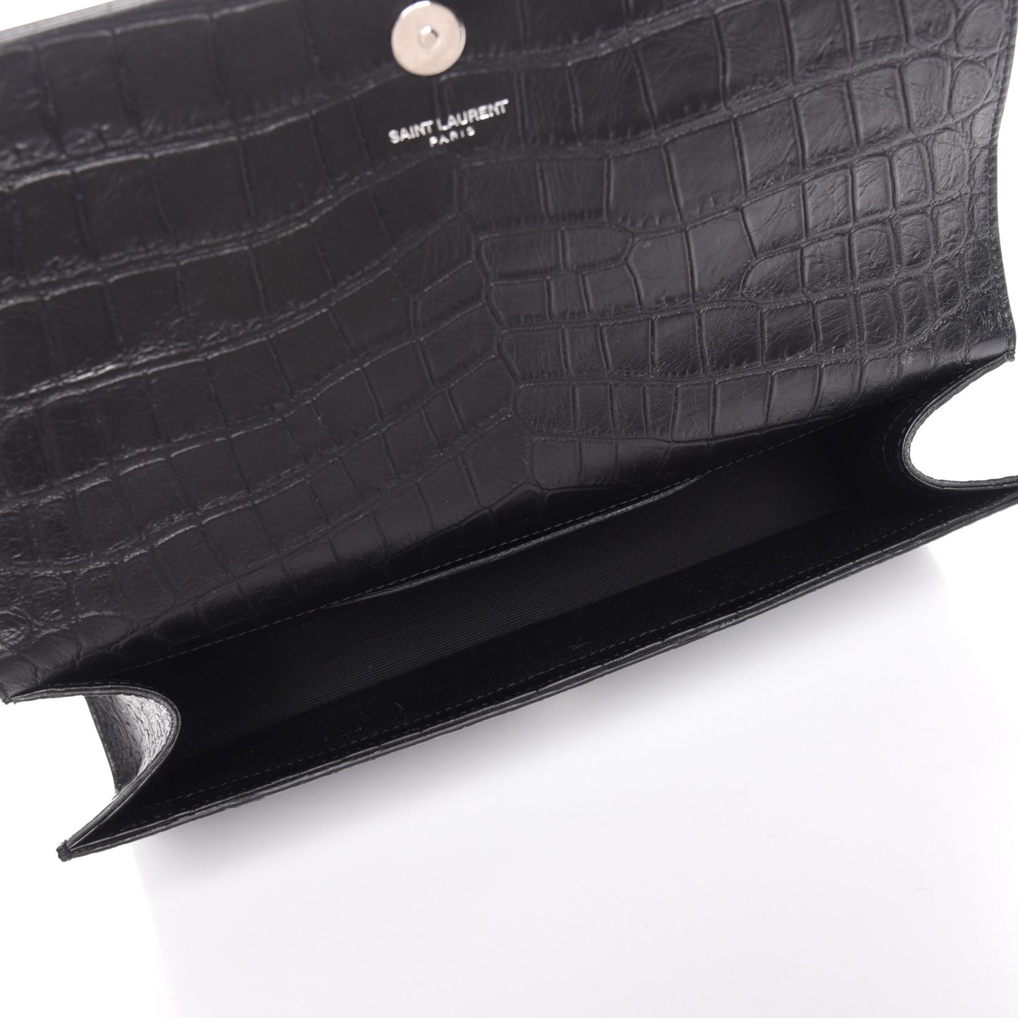 Calfskin Crocodile Embossed Classic Monogram Tassel Clutch Black